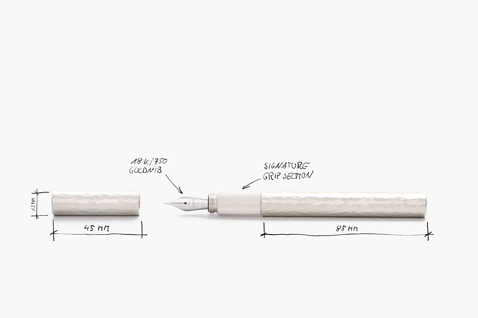 SHORTCAP, Silber "Hammerschlag", THE NINE 2026, Füllfederhalter, handgefertigt